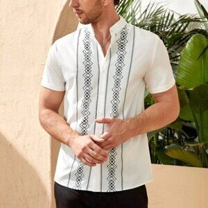 White Casual Men's Argyle Pattern Shirt
